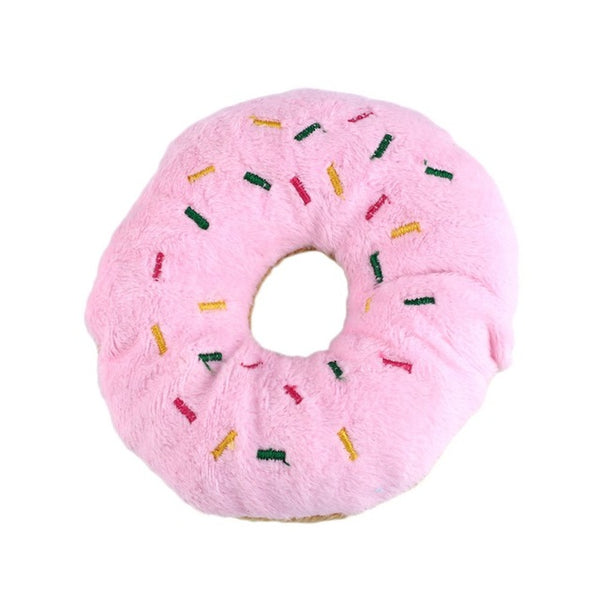 Plush Pet Toy, Sprinkle Donut with Squeakers Dog Chew Toy