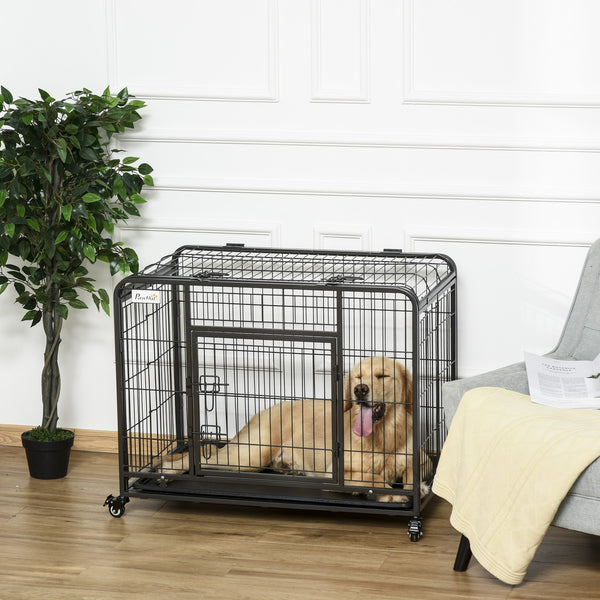 37" Folding Design Heavy Duty Metal Dog Cage Crate & Kennel with Removable Tray