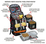 Dog Travel Backpack Bag with 2 Lined Food Carriers and 2 Collapsible Dog Bowls