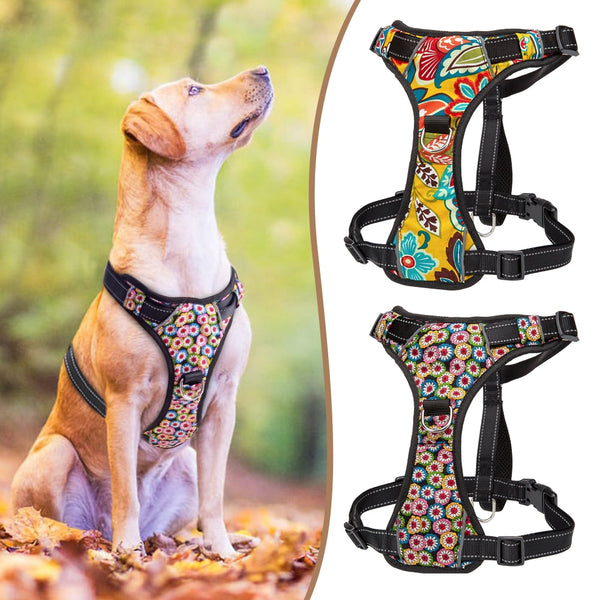 Bright Floral Control Dog Harness, Reflective Dog Vest