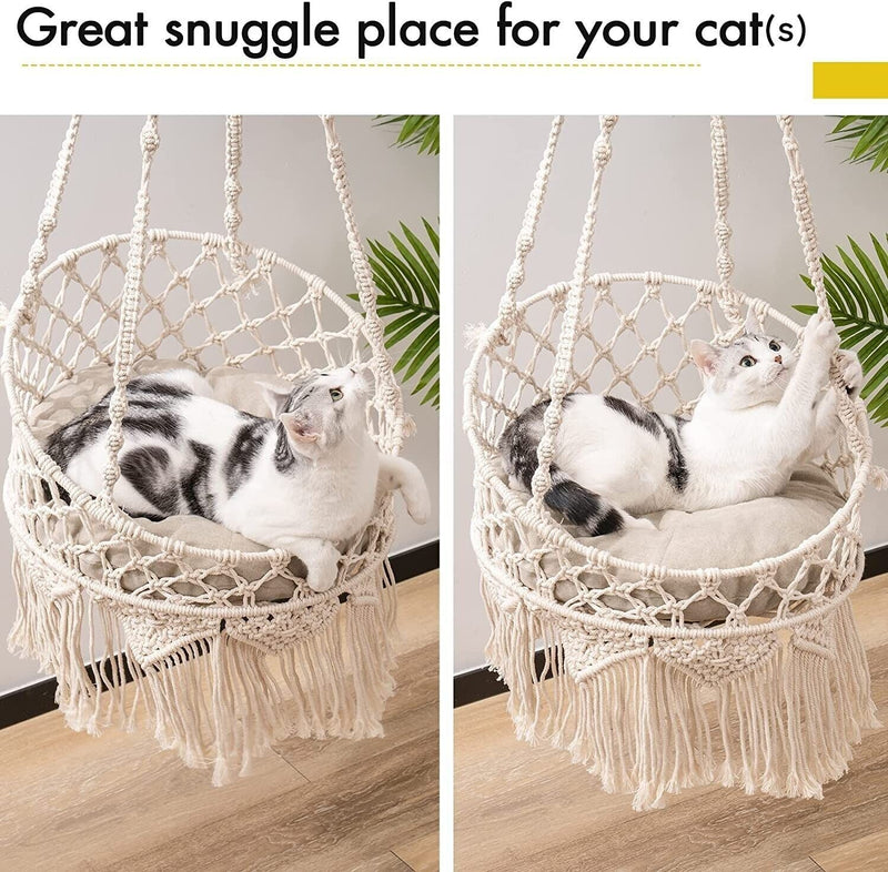 Cat Hammock Cat Swing for Indoor Cats, Boho Cat Swing Bed for Sleeping, Playing, Climbing, and Lounging