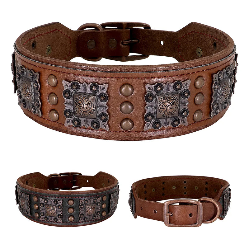 Luxury Genuine Leather Dog Collar for Large  Dogs