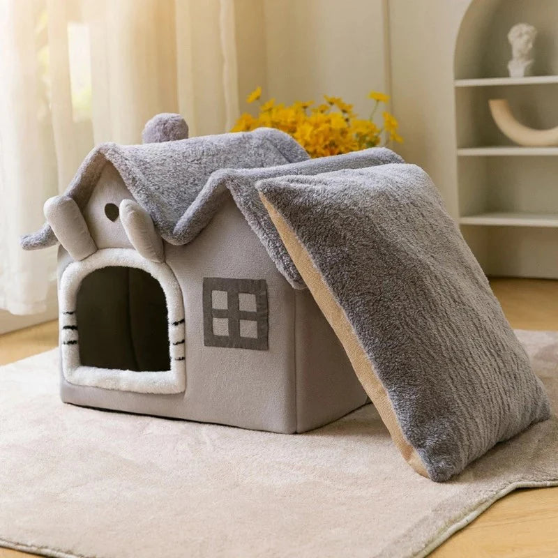 Plush Pet House Bed Removable Roof