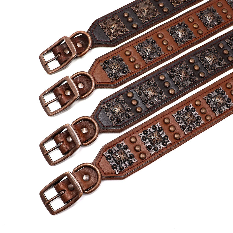 Luxury Genuine Leather Dog Collar for Large  Dogs