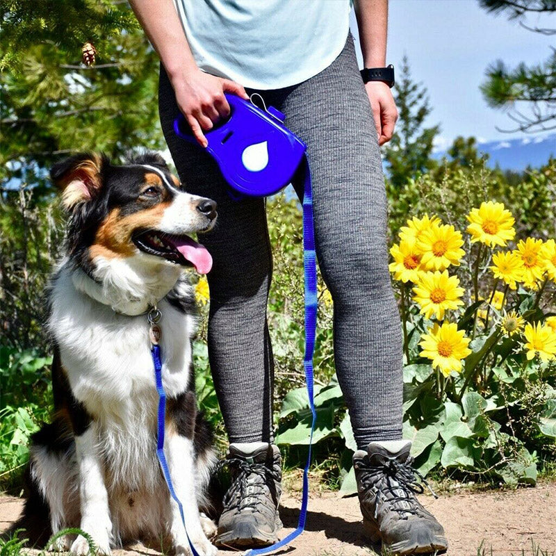 Multifunctional Pet Leash With Built-in Water Bottle Bowl and Bag Dispenser