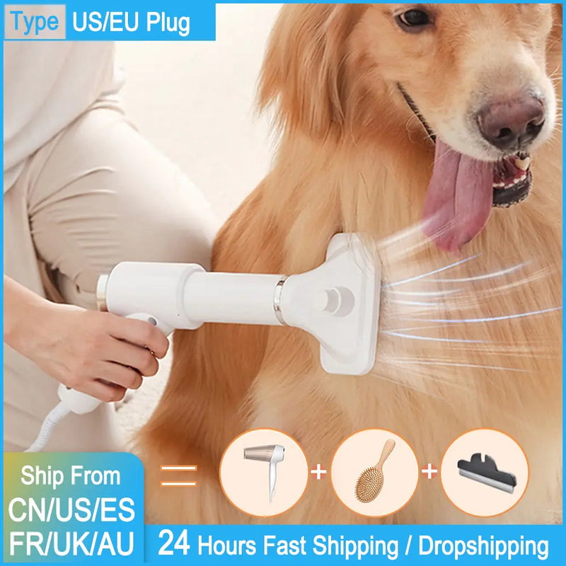 Portable 2-in-1 Dog Hair Dryer and Grooming Brush