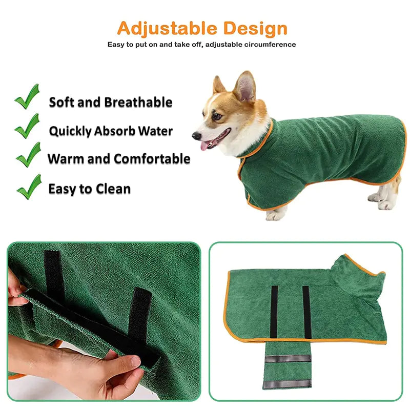 Absorbent Pet Bathrobe with Belly Strap for Fast Drying